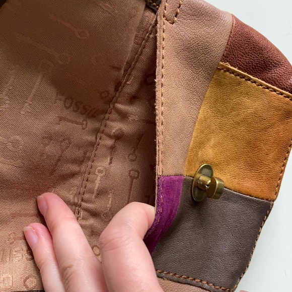 NWOT Fossil Leather & Suede Multi Patchwork Purse - Picture 6 of 7